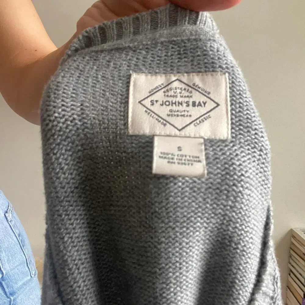 Vintage St. Johns Bay Gray Striped Crewneck Knit Sweater Sz S